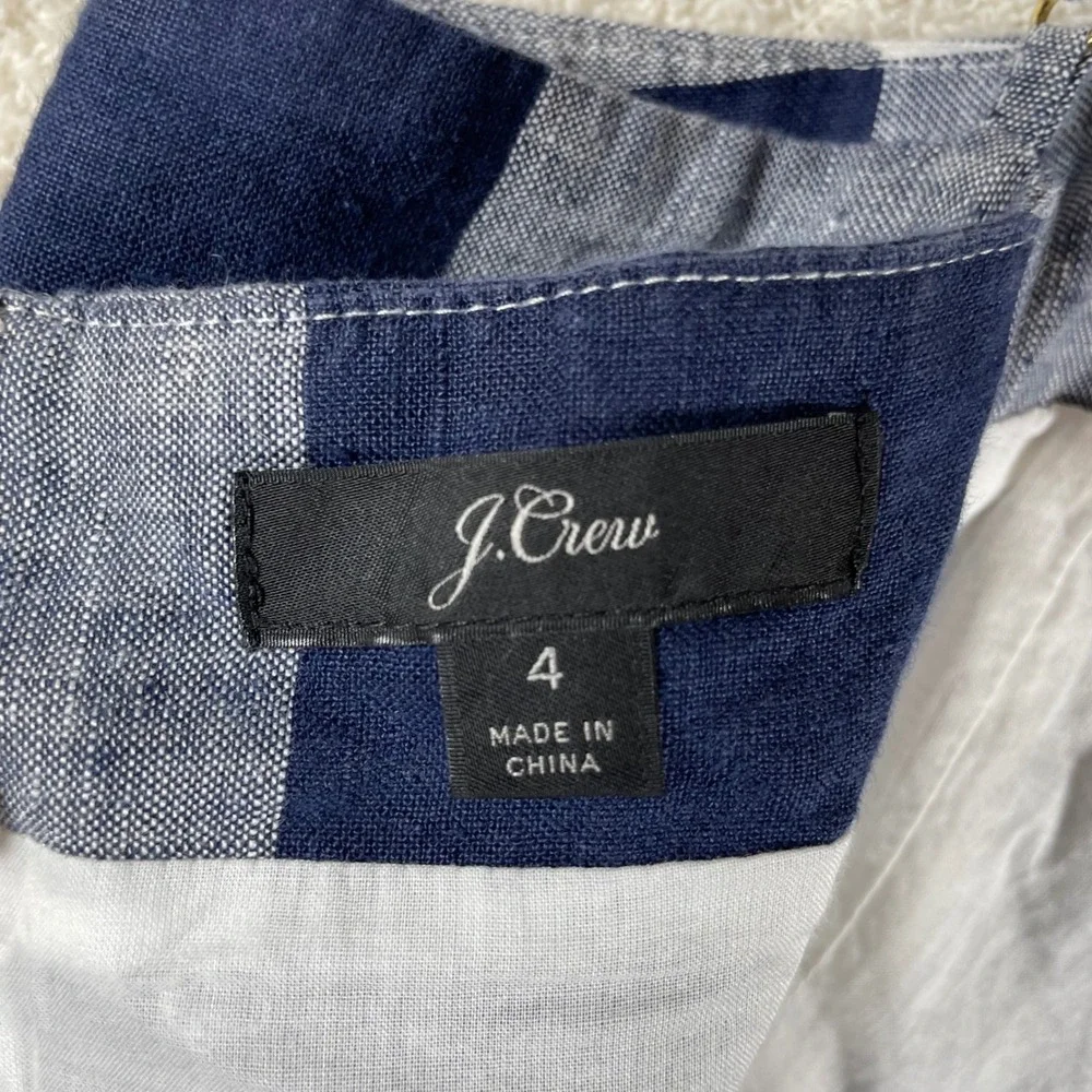 j. crew gingham 100% beauchamps linen capri wide leg jumpsuit 4 coastal preppy